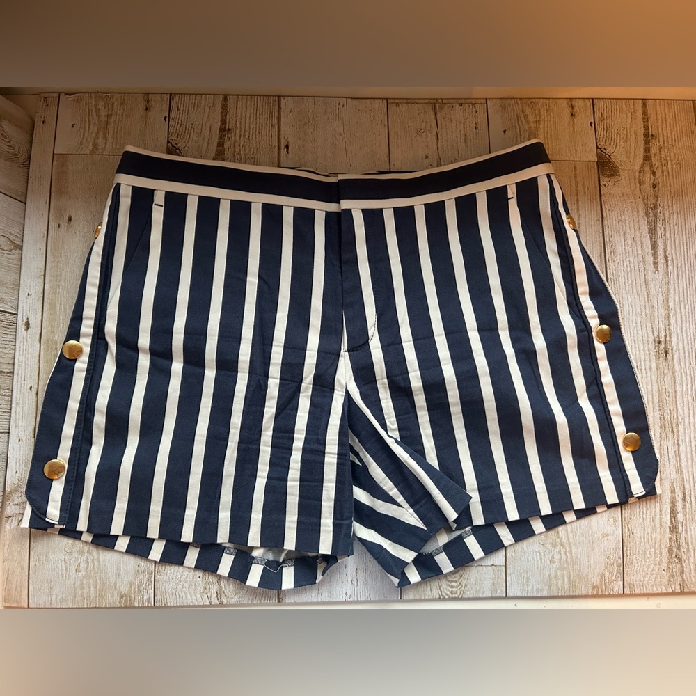 Banana Republic Ryan Sailor Navy and White Striped Shorts with Gold Buttons